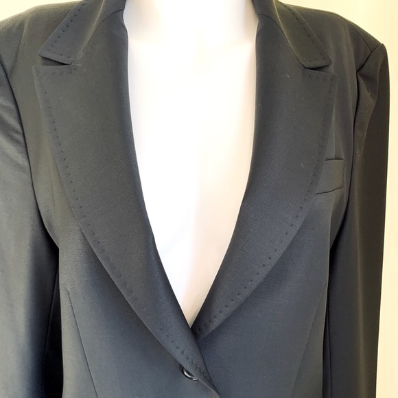 Elegant classic shiny black 87% fine wool blazer jacket double collar Eur44 US12 - Picture 2 of 15